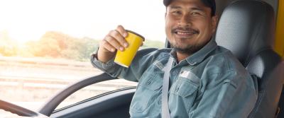 truck driver drinking coffee