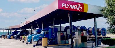 trucks parked at a Pilot gas station 