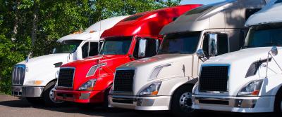 row of parked trucks