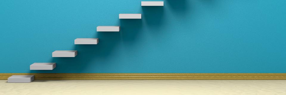 flight of stairs with blue wall