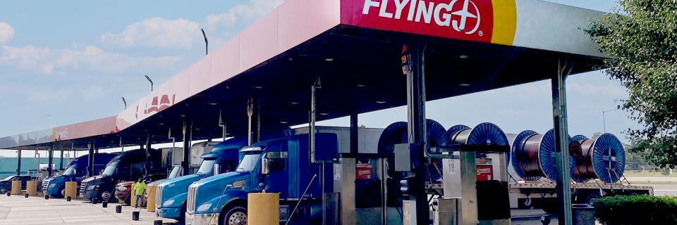 trucks parked at a Pilot gas station 