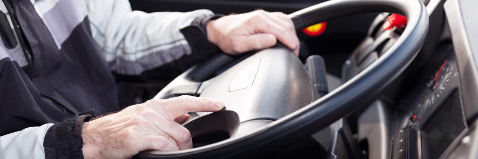 Driver with hands on wheel